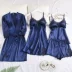 Bộ đồ ngủ lụa băng bốn mảnh dành cho nữ mùa hè phù hợp với váy ngủ sexy quần đùi áo ngủ phục vụ nhà mùa xuân và mùa thu với miếng đệm ngực mỏng - Night Robe