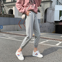 Pure cotton Harlan sports pants female spring and summer thin section Han version bunches students with high waist display slim 100 lap casual 80% wee pants