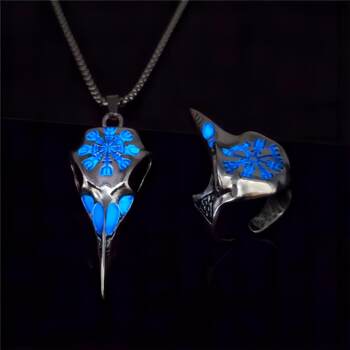 European and american viking bird skull luminous pendant ring set hip-hop hawk beak self-defense opening luminous ring