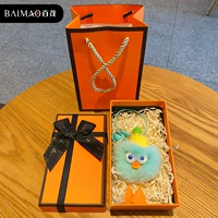 Подвеска-брикет из меха кролика рекса-утка-светло-зеленый [оранжевая подарочная коробка + подарочный пакет]