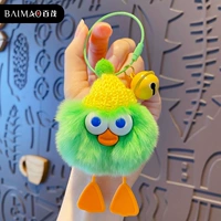 Подвеска-брикет-утка из меха кролика рекс-зеленый