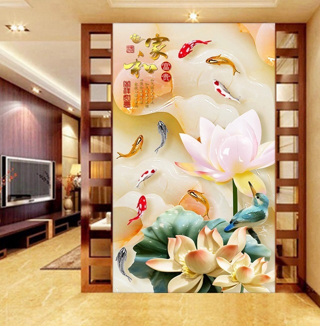 a home porch lucky auspicious i decorative painting self-adhesive paper lotus nine fish picture decorative painting living room dining room