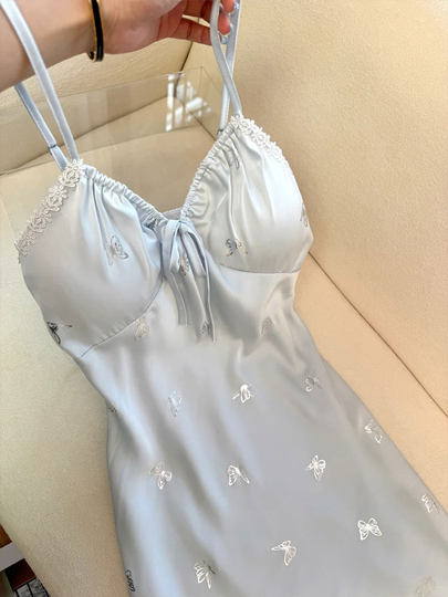 2026 New Butterfly Pajamas Women's Summer Tianbing Silk Suspender Breast Pad Nightgown Sexy Nightgown Home Clothes Thin Section