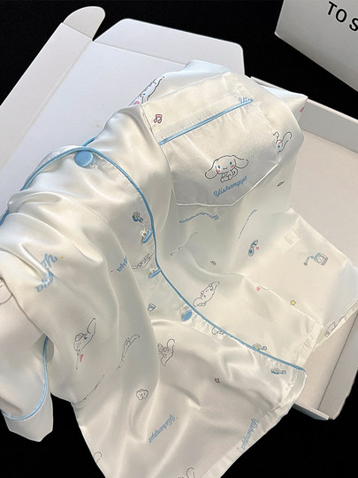 Cute Jade Gui Dog 2025 New Ice Silk Pajamas Women's Summer Short Sleeve Sweet and Cute Three-piece Suit Spring and Autumn Thin