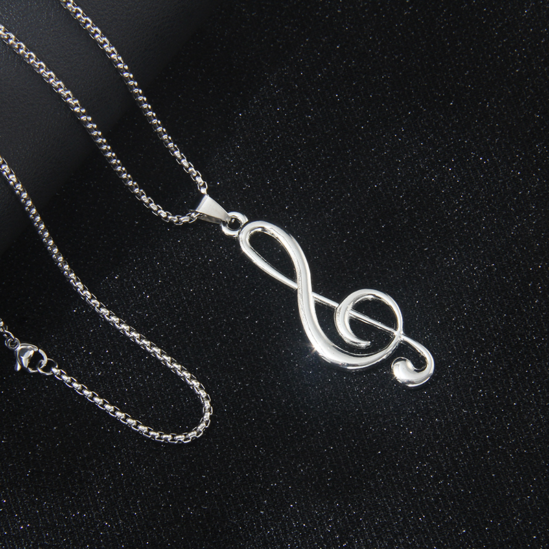 Simple and Versatile Niche Design Musical Note Stainless Steel Necklace Trendy Rock Hip-Hop Music Symbol Long Sweater Chain Simple and Versatile Niche Design Musical Note Stainless Steel Necklace Trendy Rock Hip-Hop Music Symbol Long Sweater Chain
