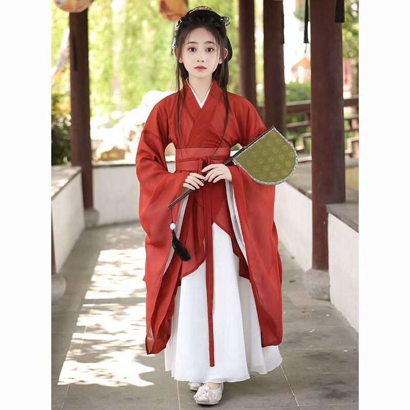 New Chinoiserie Kidsren's Han Dynasty, Girls' Dresses, Ancient Costumes, Wei and Jin Style, National Robes, Girls' Wide-Sleeved Performance Costumes, Chinese Studies