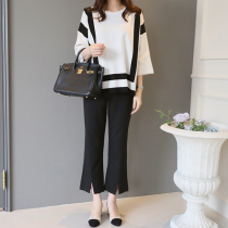 Pregnant women autumn suit fashion 2020 new top flared pants two-piece Korean out-of-fashion mom spring and autumn