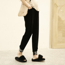 Maternity pants 2019 new spring and autumn trousers gold velvet halterneck pants small feet casual belly pants loose fashion