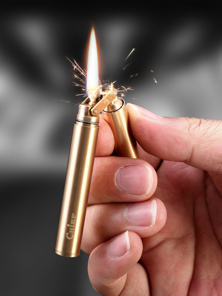 Retro grinding wheel pure copper ultra-fine nunchaku kerosene lighter creative small personality household nunchaku lighter