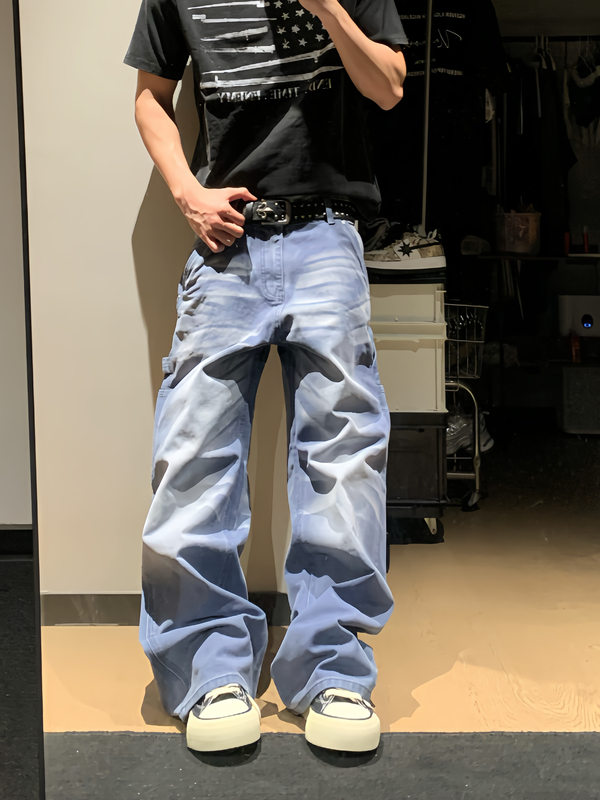 Bangu American-Style Brushed Washed Straight-Leg Vintage Work Pants Loose Denim Work Pants Unisex Long Pants