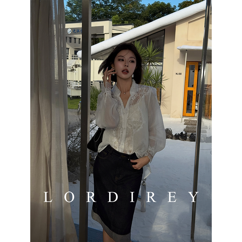 Lordirey/【Yunlu】100% Ramie French Lace Hollow Embroidery Casual Elegant Shirt Top for Women