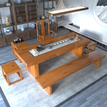Big board tea table and chair combination simple full solid wood log whole board pine new Chinese Zen tea table desk desk