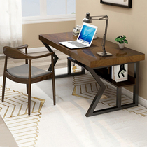 Solid wood desk American simple home study bedroom Nordic loft iron desk computer desk writing table
