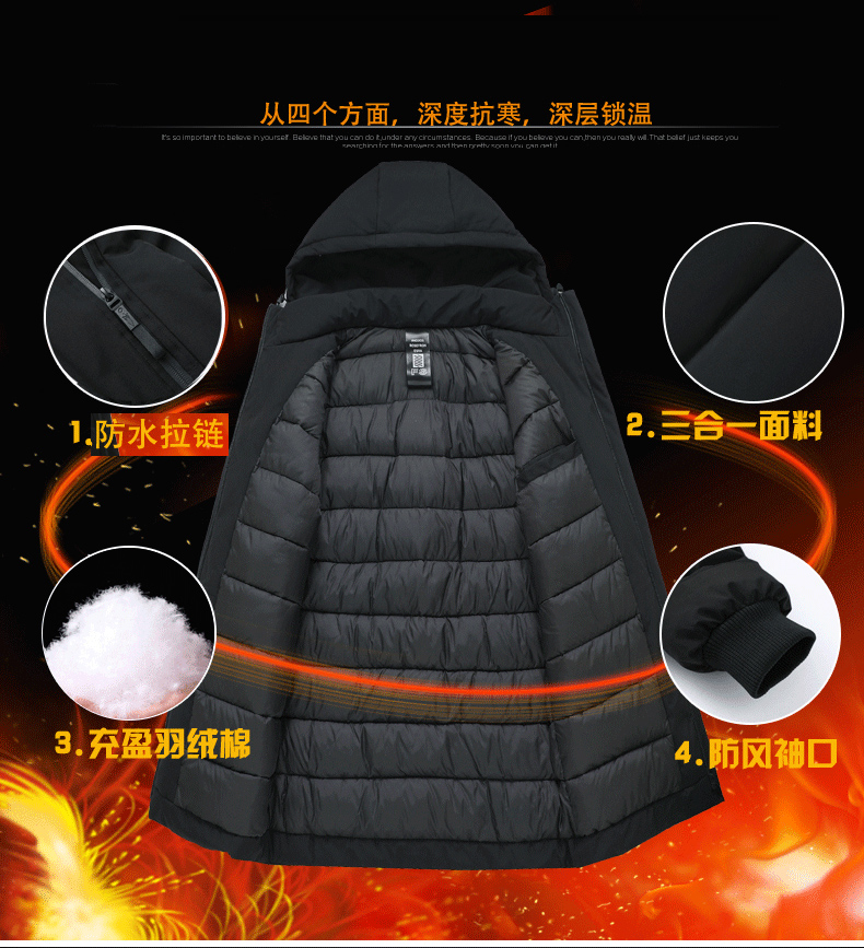 雅鹿 男士加厚中长款 工装夹克棉服 图4