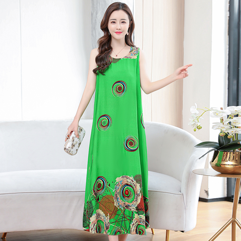 49poplin  Nightdress female pure cotton new pattern summer Thin Sleeveless Medium and long term Increase fertilizer Big size easy Fat mm pajamas