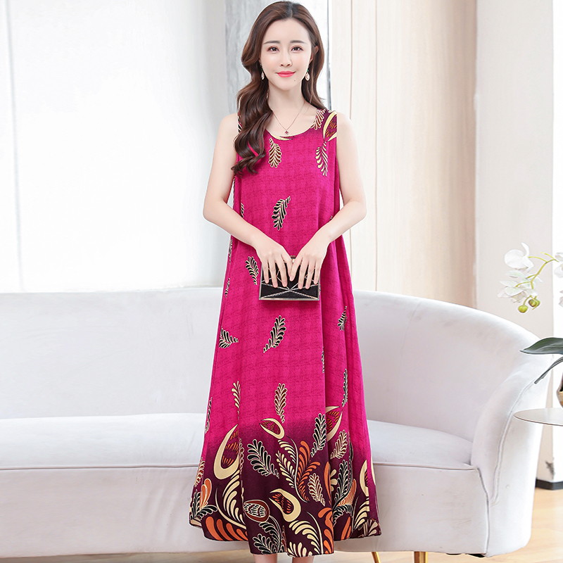48poplin  Nightdress female pure cotton new pattern summer Thin Sleeveless Medium and long term Increase fertilizer Big size easy Fat mm pajamas