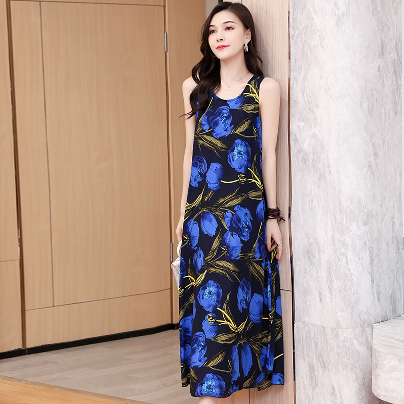 31poplin  Nightdress female pure cotton new pattern summer Thin Sleeveless Medium and long term Increase fertilizer Big size easy Fat mm pajamas