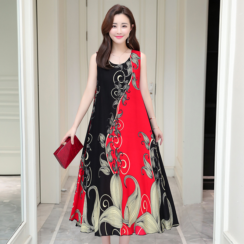 18poplin  Nightdress female pure cotton new pattern summer Thin Sleeveless Medium and long term Increase fertilizer Big size easy Fat mm pajamas