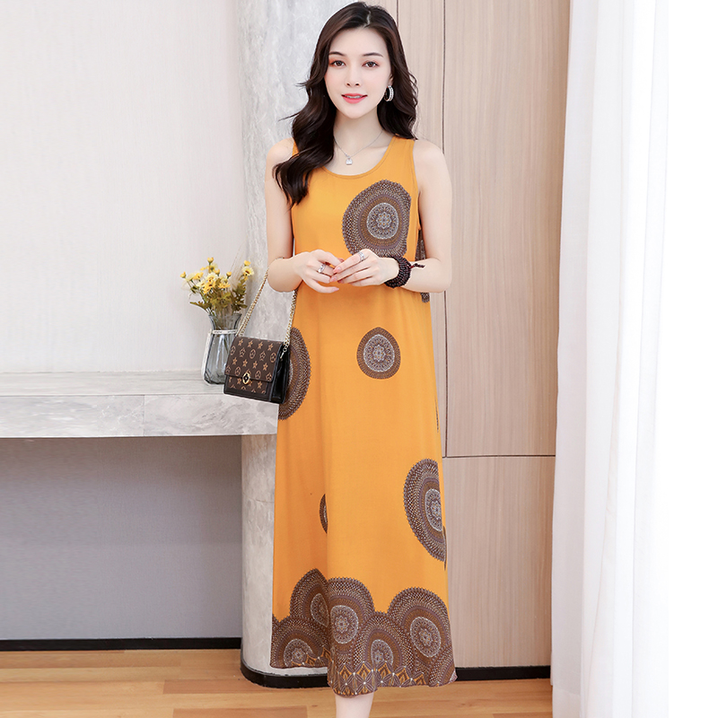 39poplin  Nightdress female pure cotton new pattern summer Thin Sleeveless Medium and long term Increase fertilizer Big size easy Fat mm pajamas