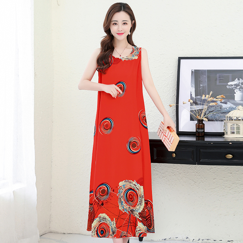 50poplin  Nightdress female pure cotton new pattern summer Thin Sleeveless Medium and long term Increase fertilizer Big size easy Fat mm pajamas