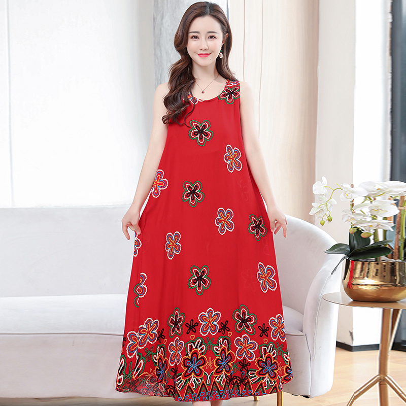 41poplin  Nightdress female pure cotton new pattern summer Thin Sleeveless Medium and long term Increase fertilizer Big size easy Fat mm pajamas