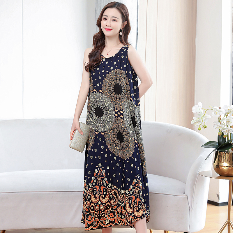 40poplin  Nightdress female pure cotton new pattern summer Thin Sleeveless Medium and long term Increase fertilizer Big size easy Fat mm pajamas