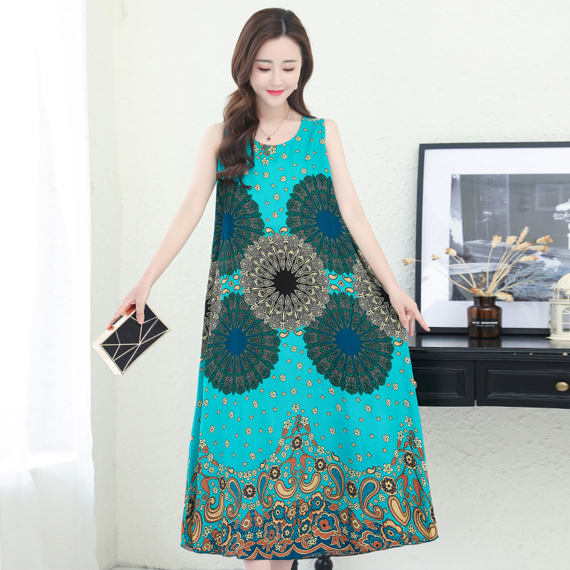 47poplin  Nightdress female pure cotton new pattern summer Thin Sleeveless Medium and long term Increase fertilizer Big size easy Fat mm pajamas