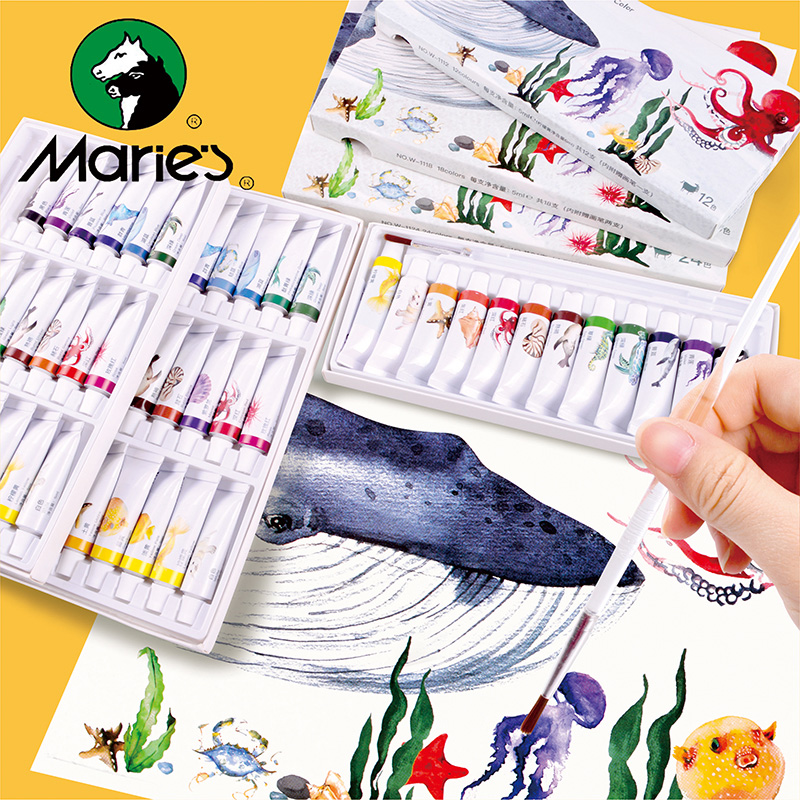 Marley Children Watercolor Water Powder Painting Paint Beginner Marley Special Hand Painted Graffiti Small Case Pipe Dress Painting Fine Arts Raw Painting 12 Color 24 Color 48 Color Elementary School Children