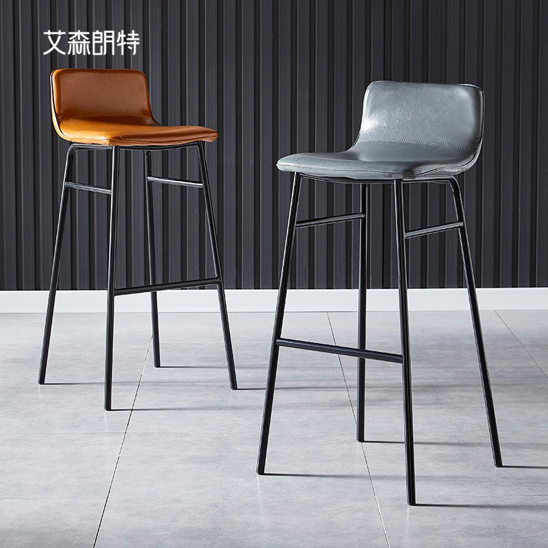 Nordic Iron Art Bar Chair Milk Tea Shop Café High Foot Chair Home Stool Reception Backrest Stool Leather Bar Chair