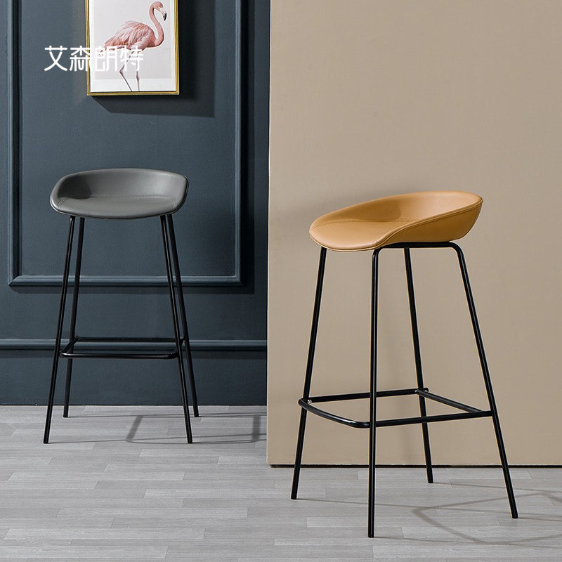 Nordic iron light luxury modern simple milk tea shop home coffee shop high chair bar stool leather bar chair