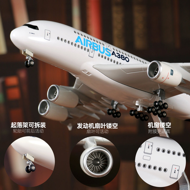 A380 Aircraft Model 47cm Realistic Passenger Airliner Resin Model with Landing Gear, Airport Replica Aviation Ornament Gift