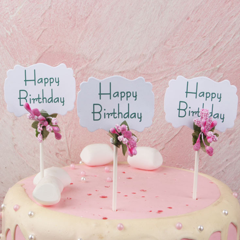 New cake Inserts Flags Cupcake Cupcake SWEET TABLE DECORATION 3 Loaded Flowers HAPPYBIRTHDAY SPOT
