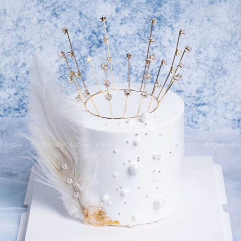 New cake baking decoration alloy crystal gypsophila crown birthday gift children adult scene decoration