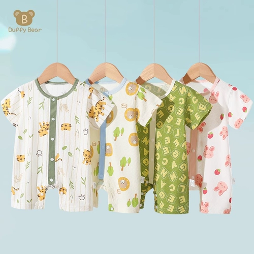 Детское летнее хлопковое боди для мальчиков, летняя одежда для девочек, тонкая пижама, короткий рукав