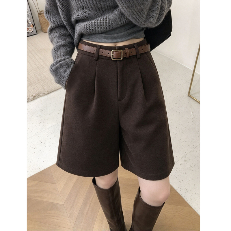 Melard Coffee-Colored Woolen Pants for Women, Autumn and Winter 2026 New Vintage High-Waisted Slimming Shorts to Wear with Boots Melard Coffee-Colored Woolen Pants for Women, Autumn and Winter 2026 New Vintage High-Waisted Slimming Shorts to Wear with Boots