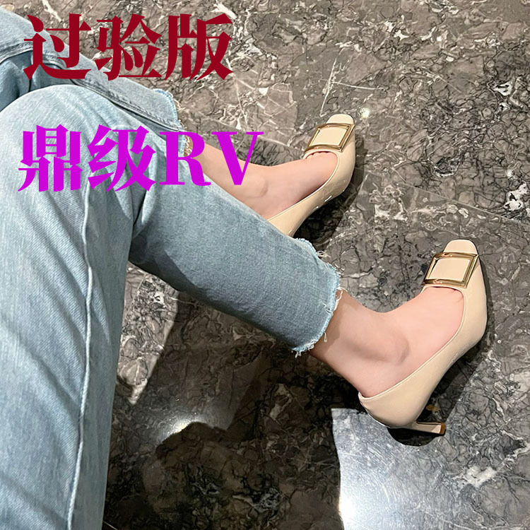 Tested Version | Rv Square Buckle High Heels Rv Women's Patent Leather Shoes Chunky Heel Shallow Square Toe Wedding Shoes Mid-Heel Sheepskin Classic Tested Version | Rv Square Buckle High Heels Rv Women's Patent Leather Shoes Chunky Heel Shallow Square Toe Wedding Shoes Mid-Heel Sheepskin Classic