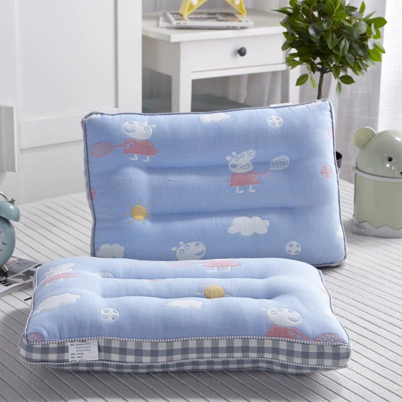 Cotton gạc trẻ em 6 lớp có thể giặt gối bông nguyên chất bé phim hoạt hình lông nhung 30 * 50 cm lõi đơn - Gối