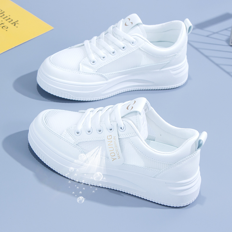 Official Brand Women's White Sneakers, Popular Summer Breathable Thin Lightweight Single Mesh Sneakers, Sports Mesh Hollow Shoes