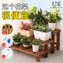 Woody Flower Shelf Balcony Log Landing Style Stools Multi-Layers Combined Living-room Flowerpots Stepped Shelf Interior