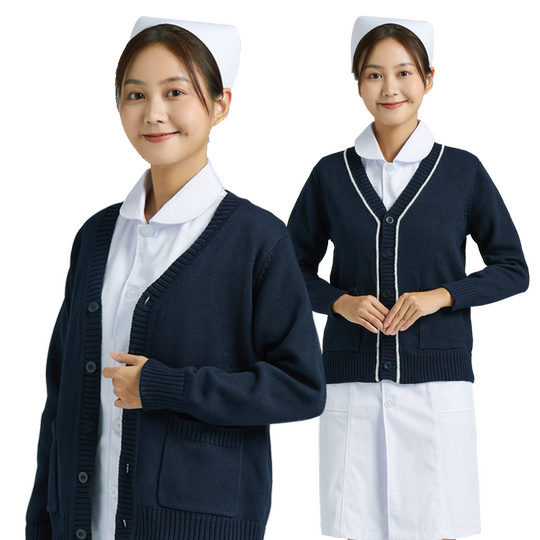 外穿护士服毛衣外套开衫加厚加绒女薄款秋冬医院大码工作服粉蓝色