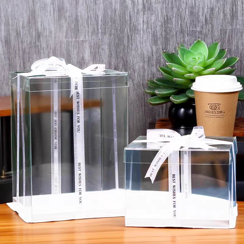 Factory Direct Sales Birthday Cake Packaging 446688 1012inch Internet-Famous Fully Transparent Cake Box Double-Layer Heightened