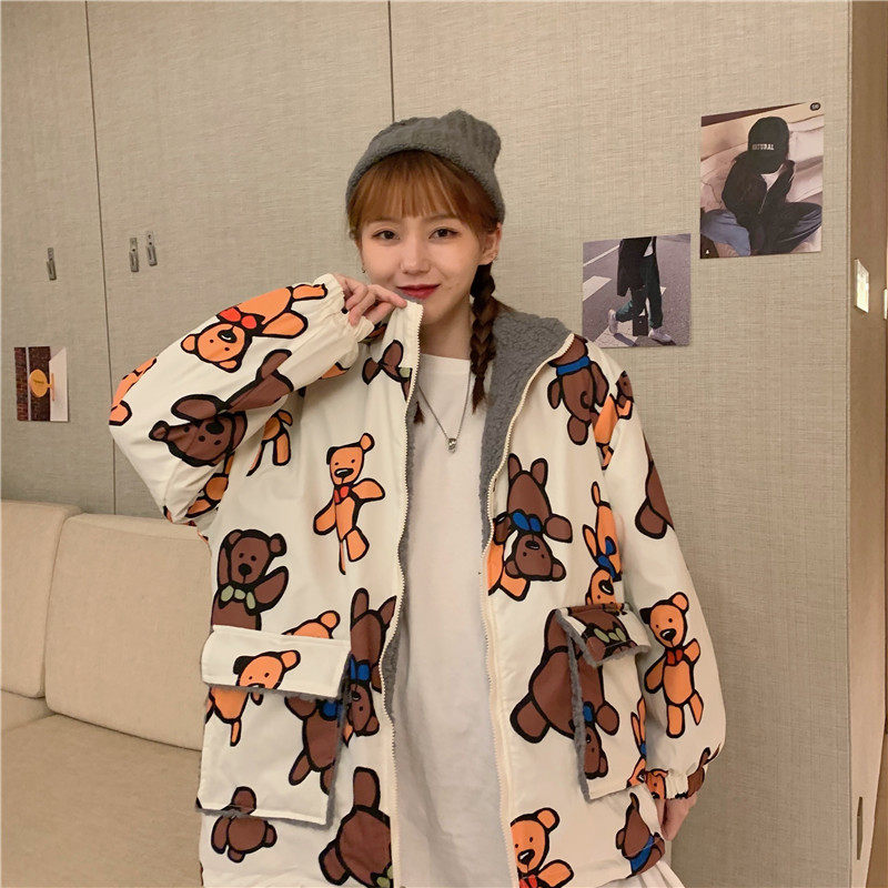 Cute Bear Print Coat Image 2