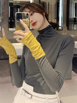 Korean net red European autumn and winter tops slim half-high collar bottoming shirt long-sleeved t-shirt womens thin section inner bottoming shirt