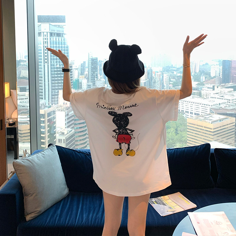 South Korea 2020 Spring and Summer Printing Mitch T - shirts in ultra - fire loose mid - long short - sleeved woman half - sleeved coat Ouka