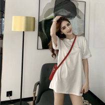 Korean spring and summer trendy brand t-shirt womens short-sleeved cotton letter bottoming shirt simple loose mid-length half-sleeved top