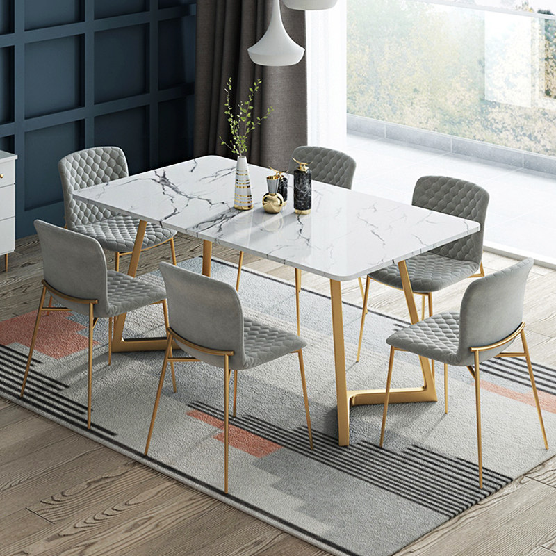 Nordic light luxury marble dining table rectangular household small apartment modern minimalist western food one table and 6 chairs dining room