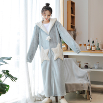Night dress womens autumn and winter long-sleeved coral velvet large size pregnant women can wear spring and autumn flannel nightgown home clothes winter