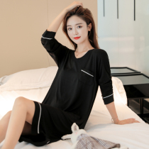 Night dress womens summer spring and autumn thin Modell long-sleeved Korean version of large size loose pajamas fat MM200 catty dress