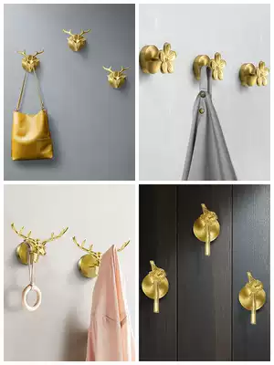 Wardrobe adhesive hook porch Wall Wall Wall clothes gold brass creative entrance clothes hook non-hole Nordic light luxury