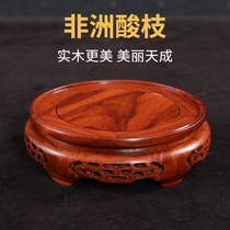 Mahogany vase base solid wood round stone ornament flower potted Buddha statue wine jar teapot handicraft base bracket